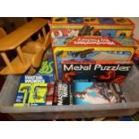 One box of mixed toys and games to include a Constructo boxed set, a Woodworker's Toy Factory,