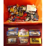 One box containing a collection of mixed boxed and loose diecast to include Matchbox, Lledo Days