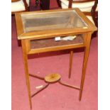 An Edwardian mahogany and satin wood inlaid hinge top bijouterie table, width 49cm