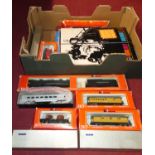 One box of mixed H0, N and 00 gauge model train to include Rivarossi, Tenshodo, etc