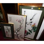 A modern Japanese framed silkwork and two other smaller examples (3)