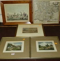 After Samuel Howitt - two sporting prints; 19th century school monochrome landscape watercolour;