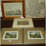 After Samuel Howitt - two sporting prints; 19th century school monochrome landscape watercolour;