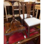 A pair of 19th century oak Hepplewhite style dining chairs, together with a walnut shaped top low