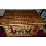 A Fortnum & Mason wicker hamper with hinged top, w.78cm