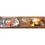 Two boxes of mixed farming plastic miniatures to include Britains Timpo and other related