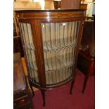 An Edwardian mahogany and chequer strung demi-lune lead glazed single door china display cabinet,