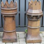 Two early 20th century painted terracotta castle topped chimney tops, each height approx 95cm