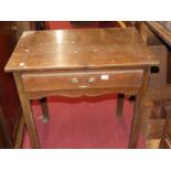 A 19th century provincial joined oak single drawer side table, width 68cm