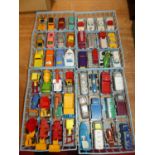 Four 12-section plastic Matchbox carry cases containing a collection of mixed playworn diecast