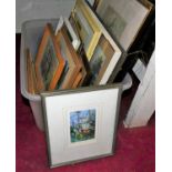 A box of assorted pictures and prints