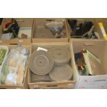 Seven boxes of mixed 00 gauge and N gauge related railway lineside accessories, trees, track,