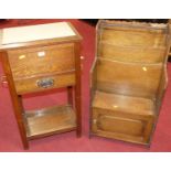 An early 20th century oak hinge top occasional table, width 42cm, together with an early 20th