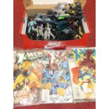 One box of mixed modern release Batman action figures and a bundle of X-Men comics