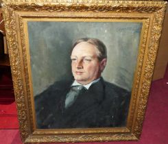 Mid-20th century continental school - half-length portrait of a gentleman, oil on canvas,