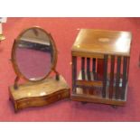 An Edwardian mahogany and satinwood inlaid table top four division revolving bookcase, width 34cm,