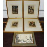 A set of four topographical colour mezzotints; together with a JH Dowd monochrome print (5)