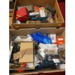 Two boxes containing a large collection of mixed 00 gauge railway lineside accessories, rolling