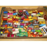 A tray of mixed playworn, repainted and loose diecasts, to include a No.25 Matchbox Ford Cortina,