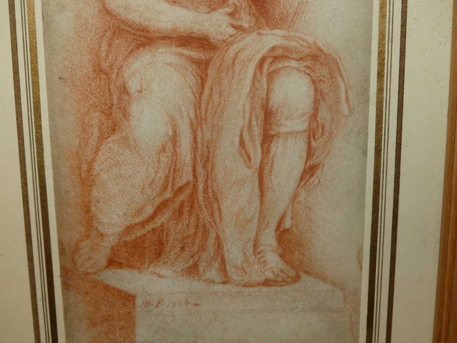 Early 18th century school - full length study of a scholar, red chalks, signed with monogram and - Bild 3 aus 6