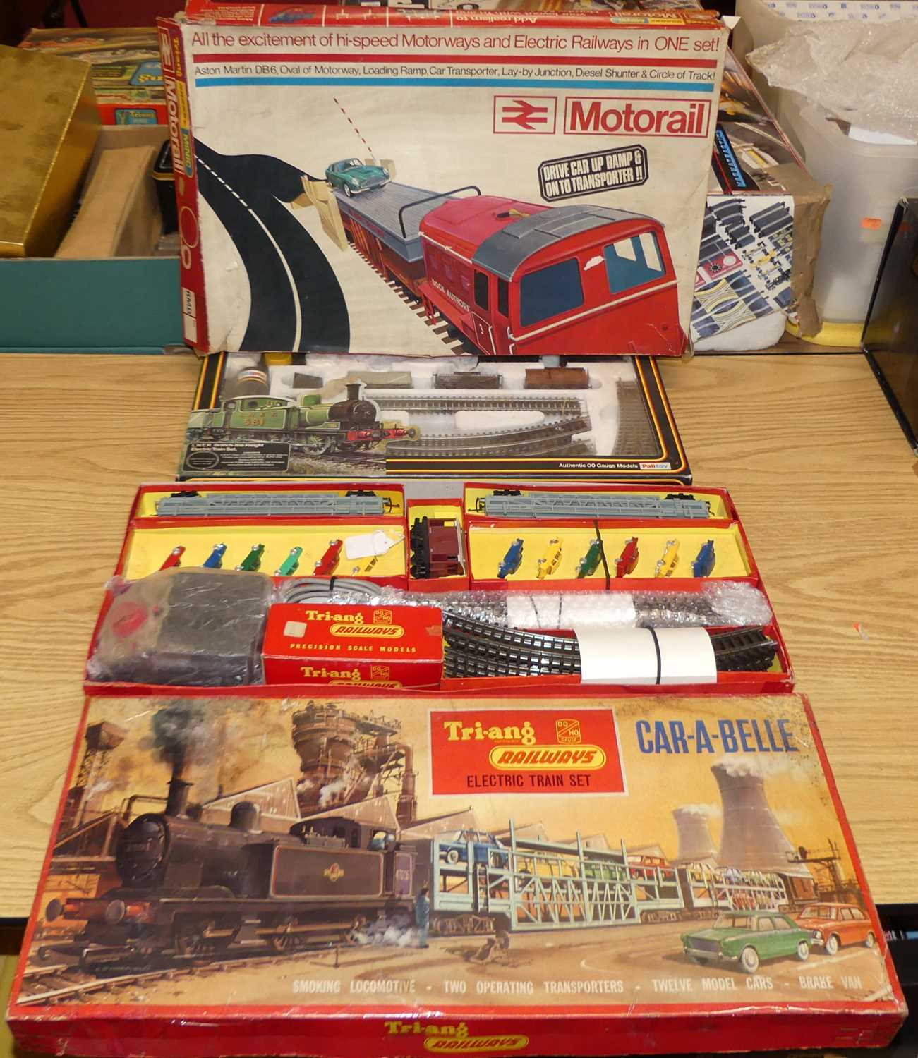 A collection of Triang and Mainline railway and moto rail boxed sets to include a Mainline branch