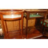 An Edwardian mahogany hinge top bijouterie table, width 58cm, together with a further oval hinge top