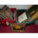 Two boxes of assorted Victorian and later pictures and prints