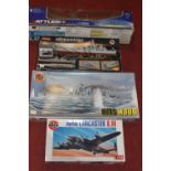 A collection of ship related plastic kits and radio controlled models to include a 1/360 scale radio