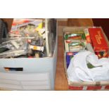 Two boxes of diecast model vehicles and 00 gauge model railway