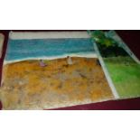 Three various large contemporary oil on canvas, unframed as rolled