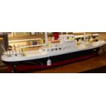 A scratch built and painted model of a small ferry, length 106cm