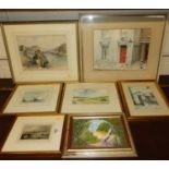 Pictures and prints to include topographical engravings, landscape watercolours etc