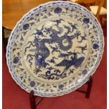 An extremely large contemporary Chinese blue & white underglaze decorated stoneware shallow dish,