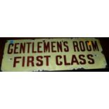 An enamel advertising sign 'Gentlemen's Room 1st Class', 60 x 22cm