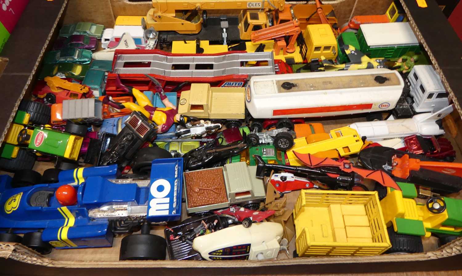 A collection of mixed diecast and plastic vehicles and accessories to include Dinky Toys, Corgi