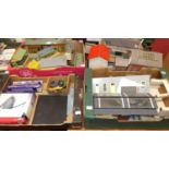 Five boxes of mixed 0 gauge, 00 gauge, lineside accessories, buildings, modelling equipment etc to