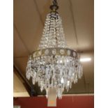 A floral cast brass and cut crystal glass hanging electrolier, approx drop 75cm