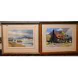 Denis Pannett (b.1939) - Wet sands, watercolour, signed lower left, 25 x 36cm; Juliet Pannett (