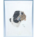 Boris Riab, (Russian 1898-1972), Spaniel with Partridge, hand coloured engraving, signed in pencil