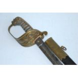 A British 1827/45 pattern Naval Officers sword, the 80cm slightly curved blade etched with a