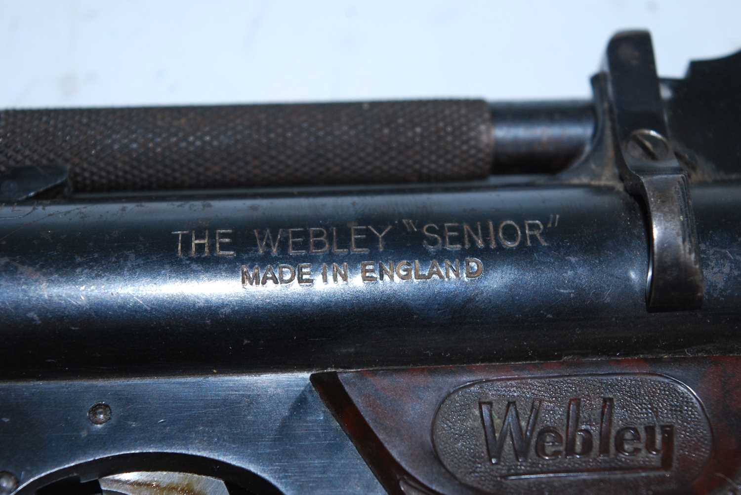 The Webley "Senior" .22 calibre air pistol, having a 17cm spring barrel and chequered bakelite - Image 2 of 2