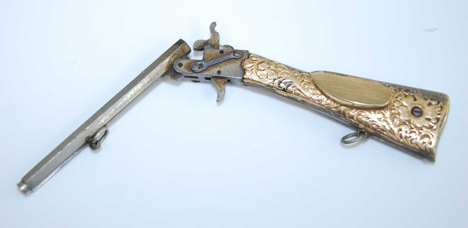 An early 20th century Continental miniature pin fire rifle, having a 5cm octagonal barrel and - Image 2 of 4