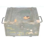 A wooden russian 7.62mm short ammunition box, together with two green painted aluminium boxes,