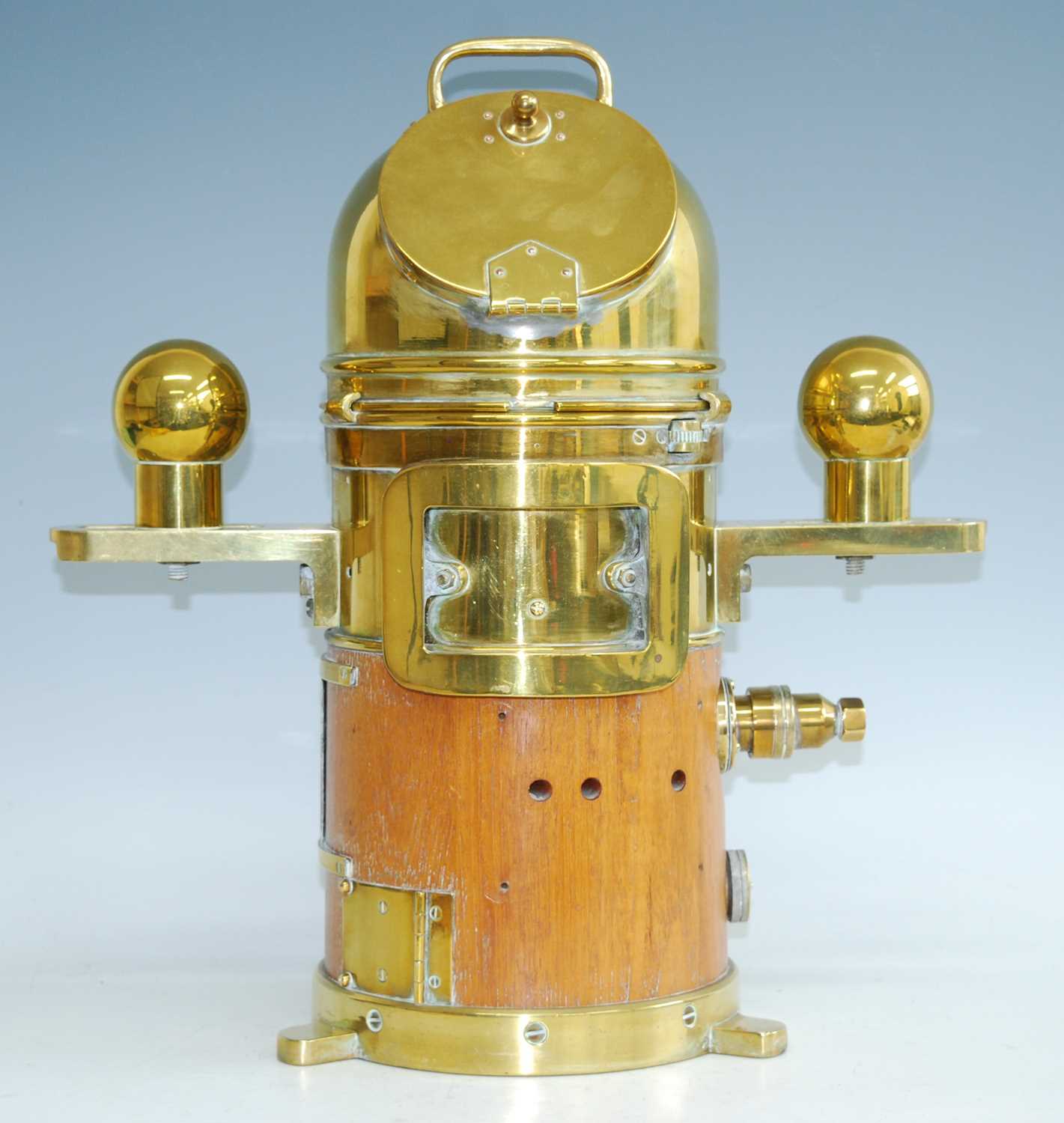 A "Faithful Freddie" brass cased submarine binnacle, the domed cover with two opposing hinged - Bild 5 aus 7