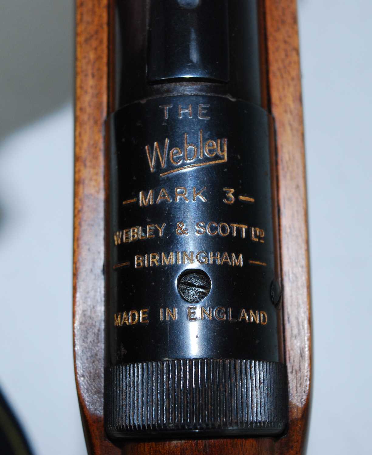 The Webley Mark 3 .22 calibre under-lever action air rifle, the beech stock with Webley logo, serial - Bild 2 aus 12