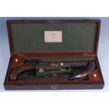 A cased pair of 40-bore percussion duelling pistols by H.W. Mortimer of London, circa 1830, each