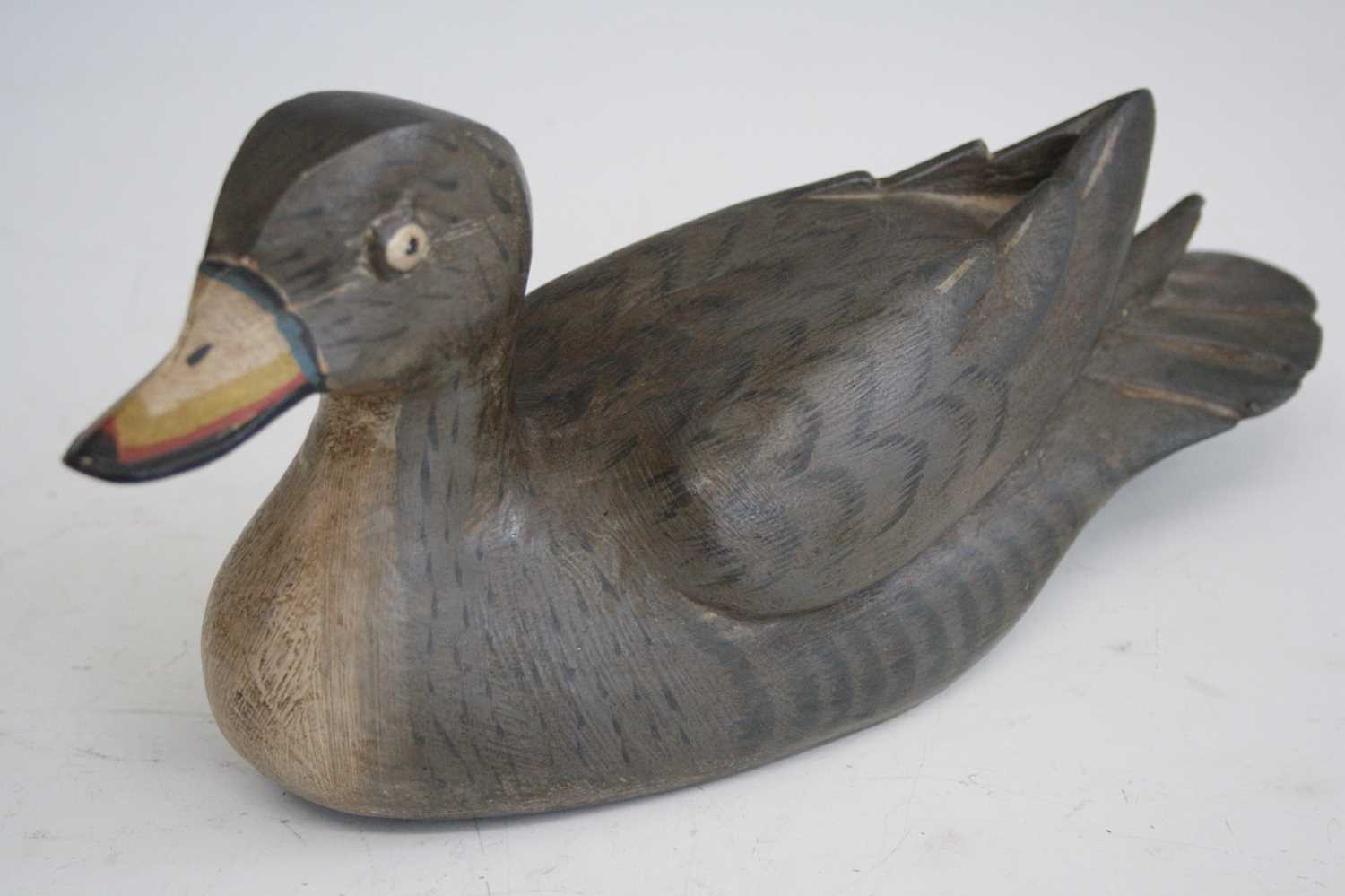 A carved pine and painted model of a tufted duck, signed verso John Keeble Brantham and dated - Image 5 of 12