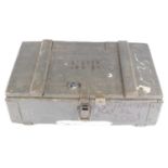 A WW II Polish green painted grenade trunk, the hinged lid with inventory, the case with 20