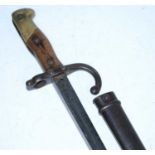 A French M1874 Gras bayonet, having a 52cm blade, the hooked quillon numbered 38385, with a two