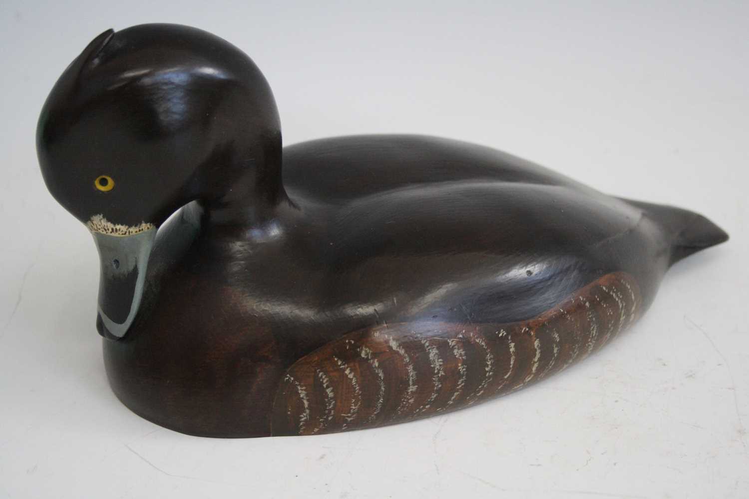 A carved pine and painted model of a tufted duck, signed verso John Keeble Brantham and dated - Image 9 of 12